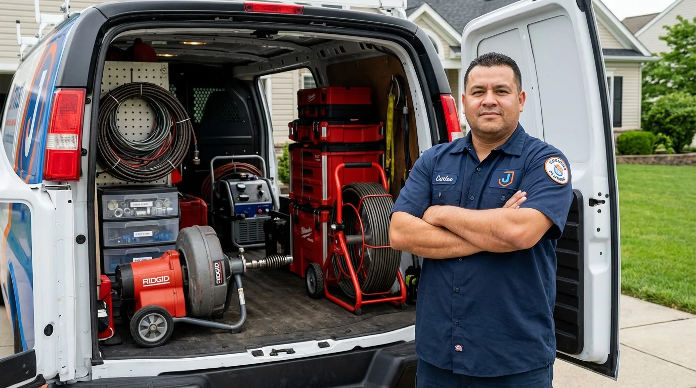 Professional drain cleaning equipment and Johns Plumbing LLC plumber in Colchester