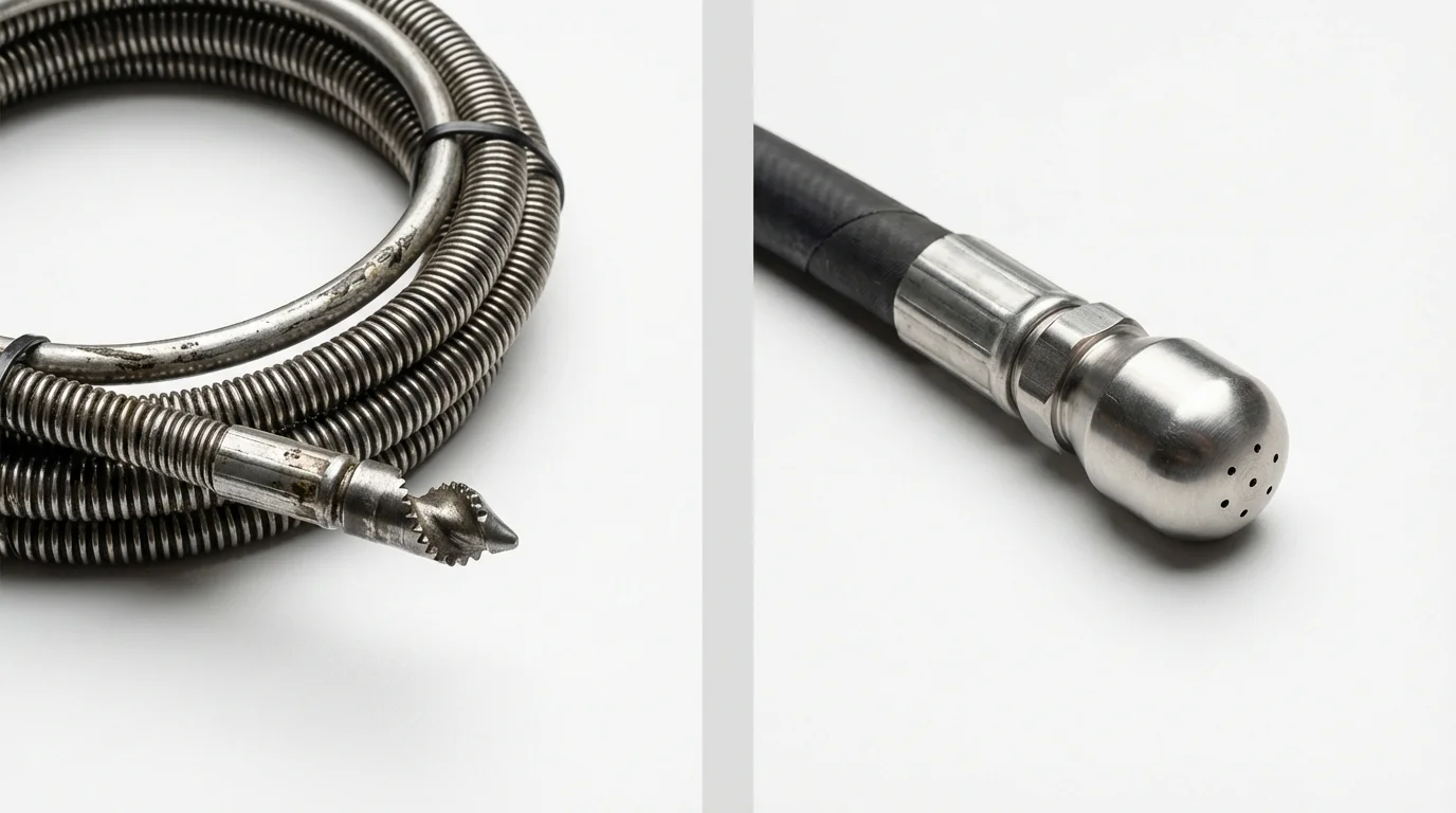 Drain snake cable and hydro jetting nozzle used for drain cleaning in Colchester, CT