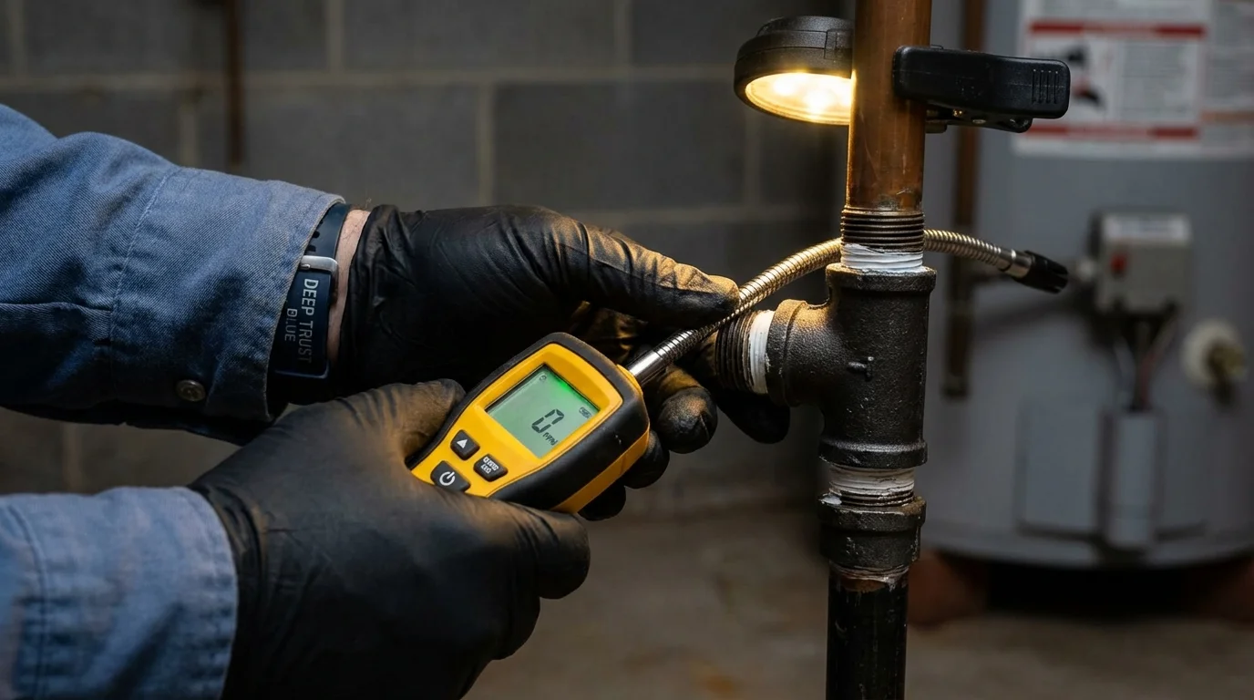 Gas leak detection with electronic sniffer by Johns Plumbing LLC in Colchester
