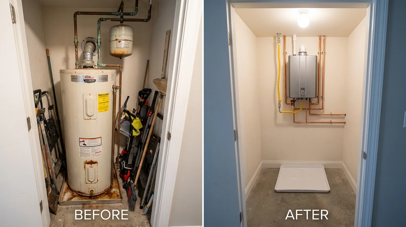 Tank water heater versus wall-mounted tankless unit comparison for Colchester, CT homeowners
